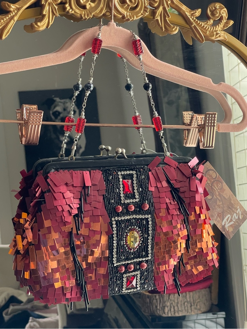 Raj NWT Beaded Sequin Fringe Red Women's Evening Bag